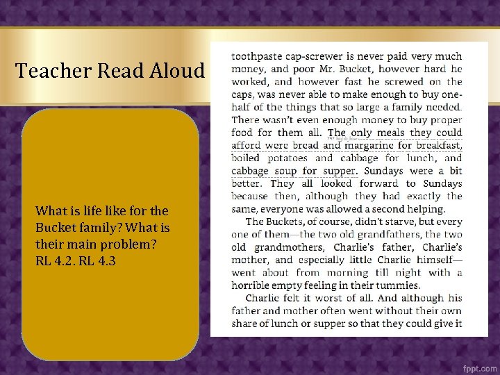 Teacher Read Aloud What is life like for the Bucket family? What is their