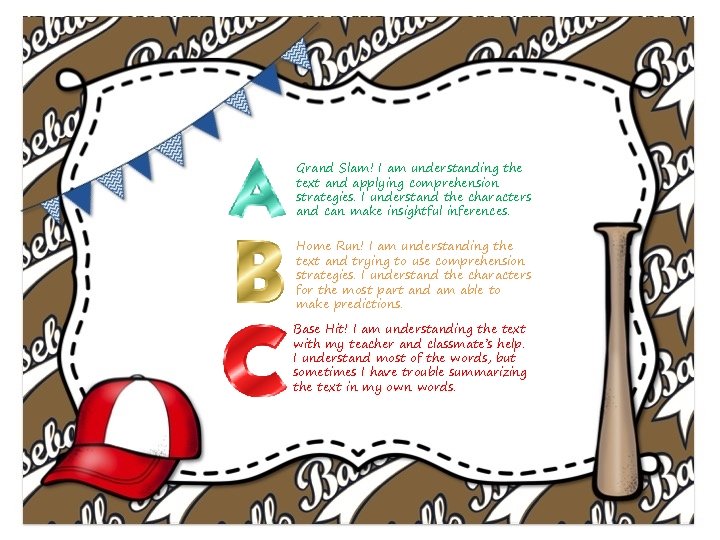 Grand Slam! I am understanding the text and applying comprehension strategies. I understand the