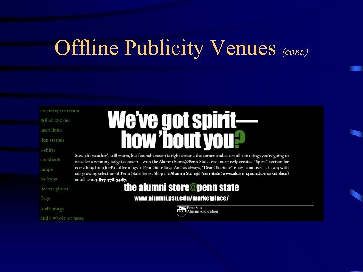 Offline Publicity Venues (cont. ) 