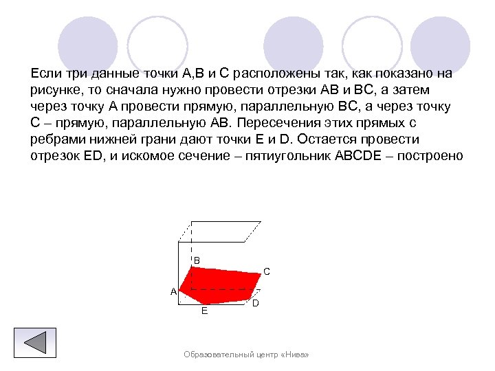 Если три данные точки A, B и C расположены так, как показано на рисунке,