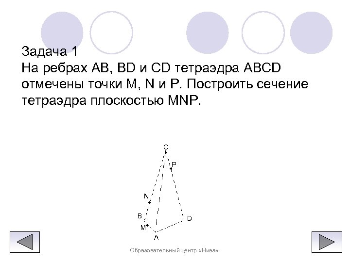 Задача 1 На ребрах AB, BD и CD тетраэдра ABCD отмечены точки M, N