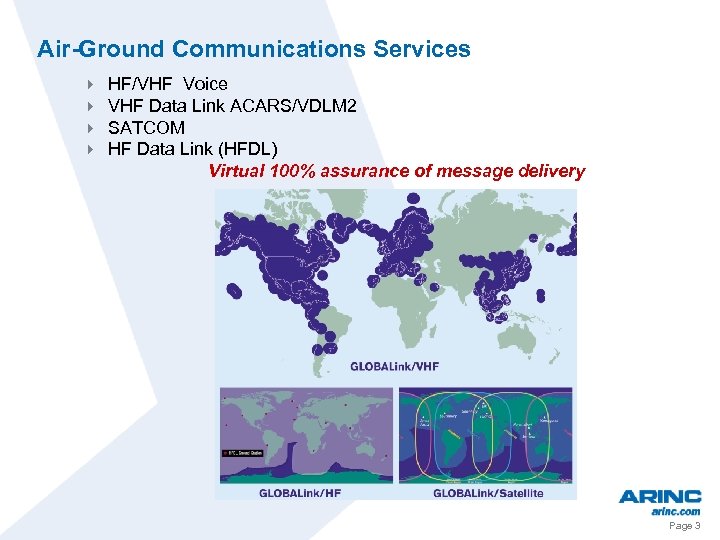 Air-Ground Communications Services 4 4 HF/VHF Voice VHF Data Link ACARS/VDLM 2 SATCOM HF
