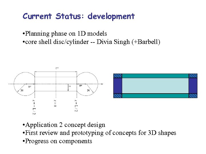 Current Status: development • Planning phase on 1 D models • core shell disc/cylinder