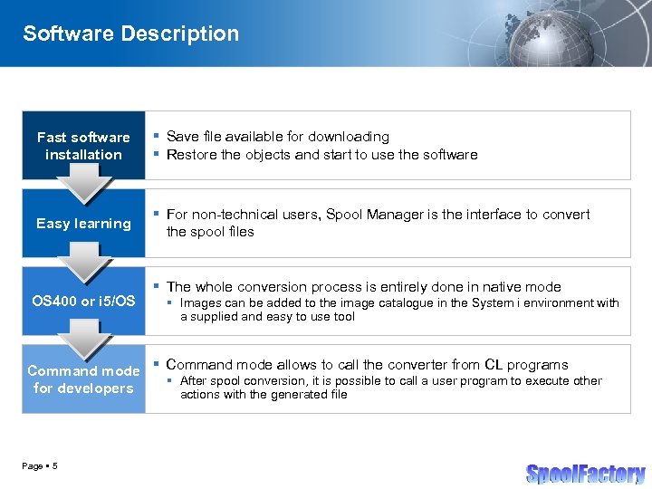 Software Description Fast software installation Save file available for downloading Restore the objects and