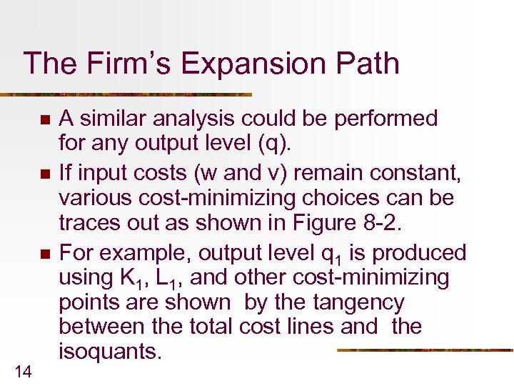 The Firm’s Expansion Path n n n 14 A similar analysis could be performed