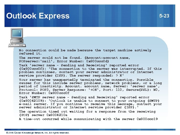 Outlook Express 5 -23 No connection could be made because the target machine actively