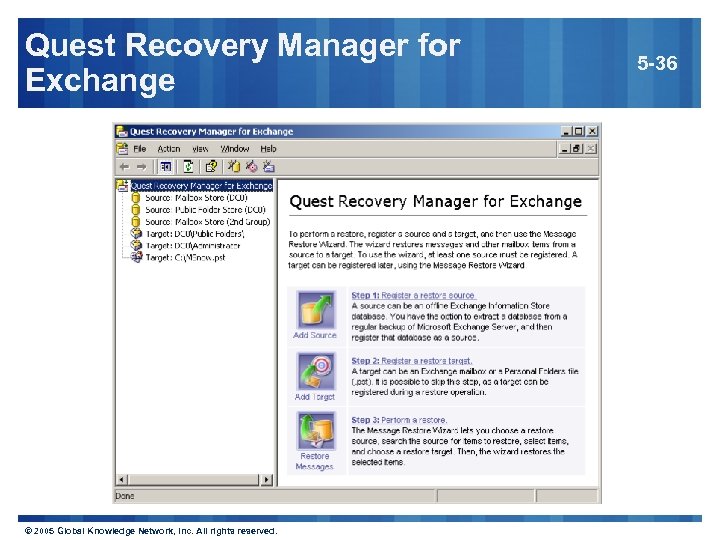 Quest Recovery Manager for Exchange © 2005 Global Knowledge Network, Inc. All rights reserved.