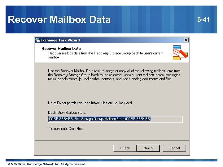 Recover Mailbox Data © 2005 Global Knowledge Network, Inc. All rights reserved. 5 -41