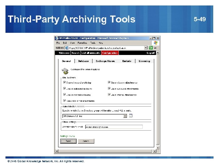 Third-Party Archiving Tools © 2005 Global Knowledge Network, Inc. All rights reserved. 5 -49