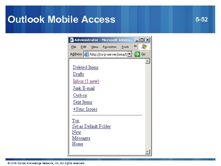 Outlook Mobile Access © 2005 Global Knowledge Network, Inc. All rights reserved. 5 -52