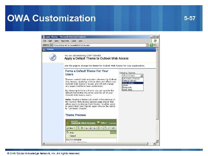 OWA Customization © 2005 Global Knowledge Network, Inc. All rights reserved. 5 -57 