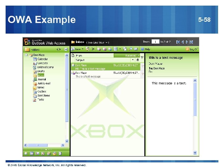 OWA Example © 2005 Global Knowledge Network, Inc. All rights reserved. 5 -58 