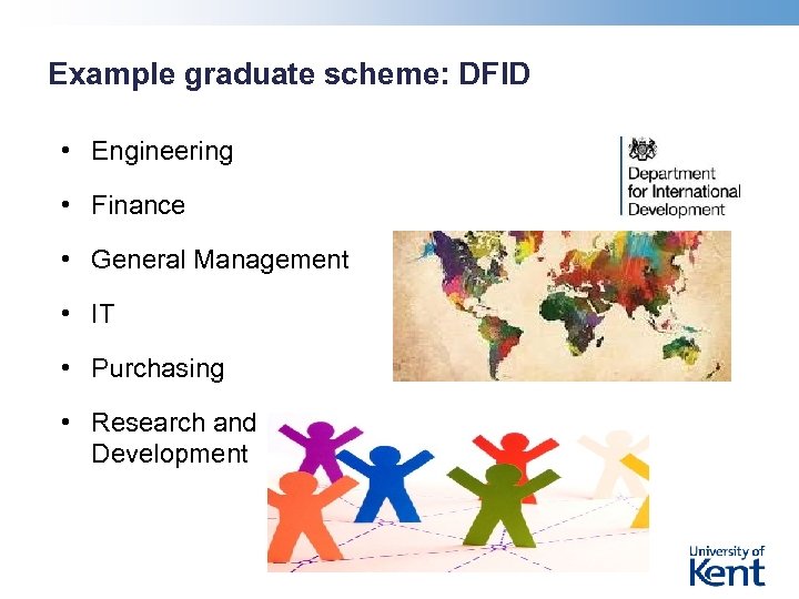 Example graduate scheme: DFID • Engineering • Finance • General Management • IT •