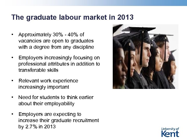 The graduate labour market in 2013 • Approximately 30% - 40% of vacancies are