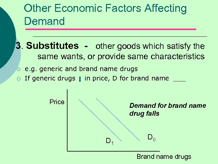 Other Economic Factors Affecting Demand 3. Substitutes - other goods which satisfy the same