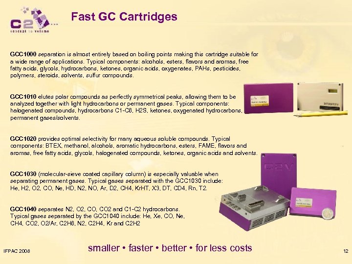 Fast GC Cartridges GCC 1000 separation is almost entirely based on boiling points making