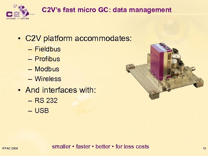 C 2 V’s fast micro GC: data management • C 2 V platform accommodates: