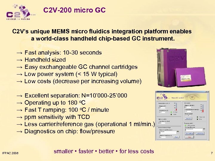 C 2 V-200 micro GC C 2 V’s unique MEMS micro fluidics integration platform