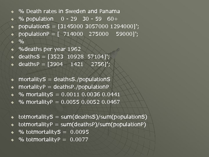u u u u % Death rates in Sweden and Panama % population 0