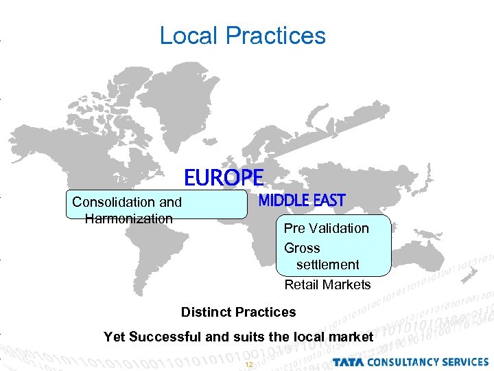 Local Practices Consolidation and Harmonization Pre Validation Gross settlement Retail Markets Distinct Practices Yet