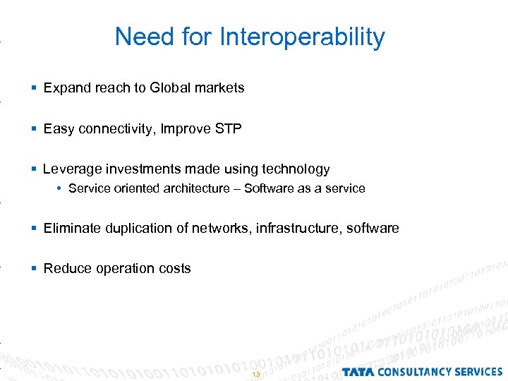 Need for Interoperability § Expand reach to Global markets § Easy connectivity, Improve STP