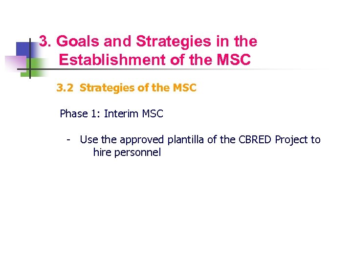 3. Goals and Strategies in the Establishment of the MSC 3. 2 Strategies of