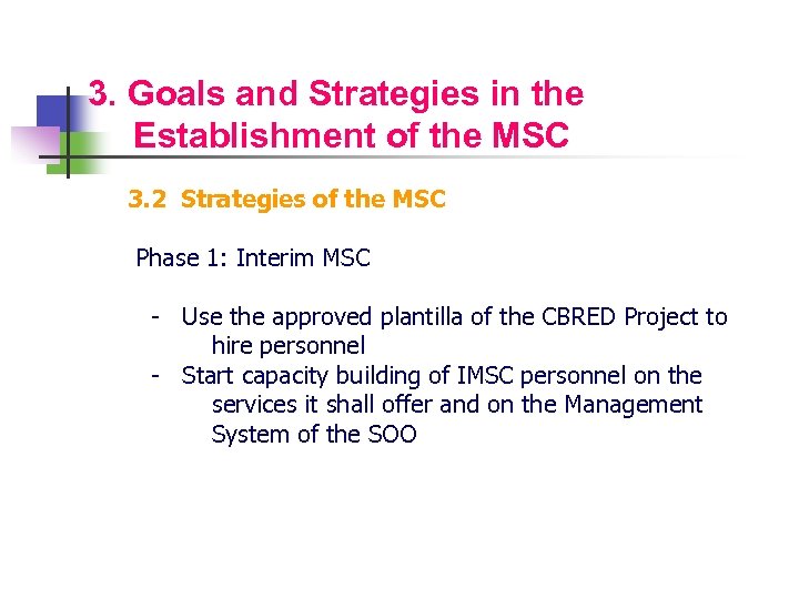 3. Goals and Strategies in the Establishment of the MSC 3. 2 Strategies of