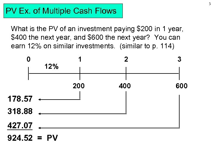 3 PV Ex. of Multiple Cash Flows What is the PV of an investment