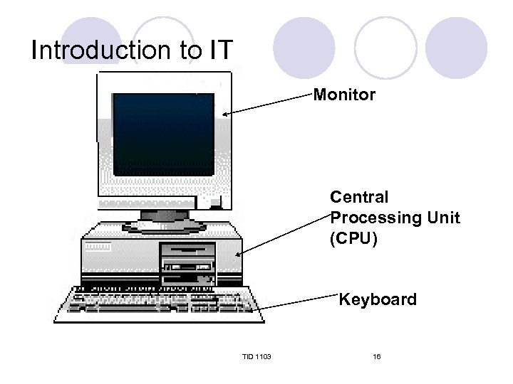 Introduction to IT Monitor Central Processing Unit (CPU) Keyboard TID 1103 16 