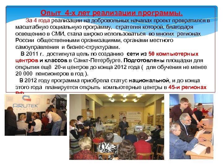 Опыт 4 -х лет реализации программы. За 4 года реализации на добровольных началах проект