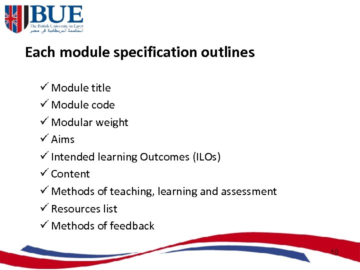 Each module specification outlines ü Module title ü Module code ü Modular weight ü
