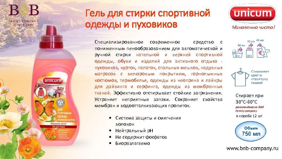 Гель для стирки спортивной одежды и пуховиков Специализированное современное средство с пониженным пенообразованием для