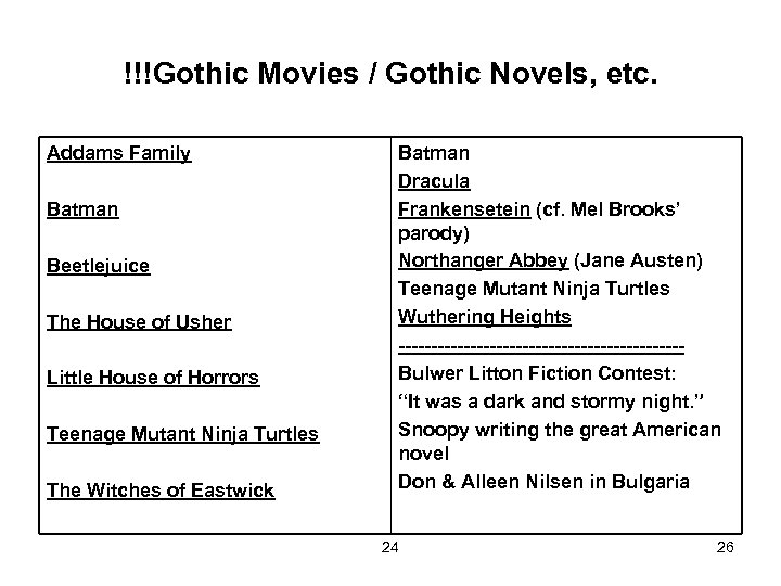 !!!Gothic Movies / Gothic Novels, etc. Addams Family Batman Beetlejuice The House of Usher