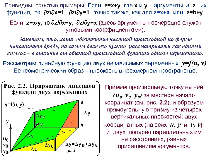 Приведем простые примеры. Если z=x+y, где x и y – аргументы, а z –их