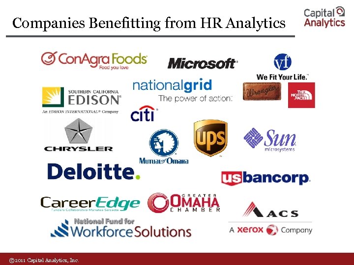 Companies Benefitting from HR Analytics © 2011 Capital Analytics, Inc. 