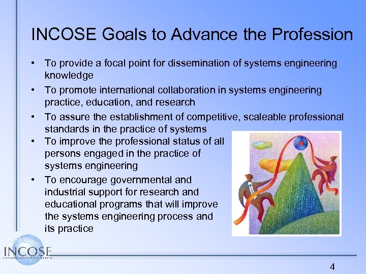 INCOSE Goals to Advance the Profession • To provide a focal point for dissemination