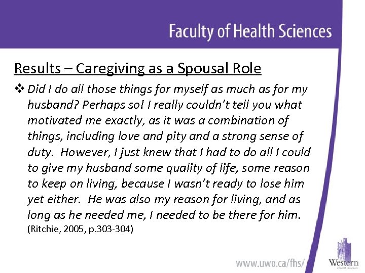 Results – Caregiving as a Spousal Role v Did I do all those things