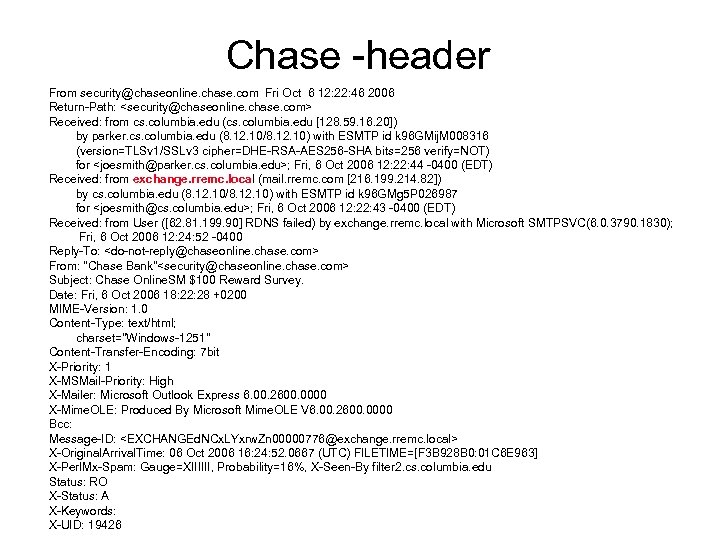 Chase -header From security@chaseonline. chase. com Fri Oct 6 12: 22: 46 2006 Return-Path: