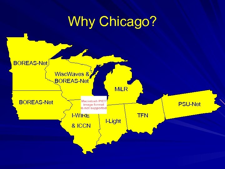 Why Chicago? BOREAS-Net Wisc. Waves & BOREAS-Net Mi. LR BOREAS-Net PSU-Net I-WIRE & ICCN