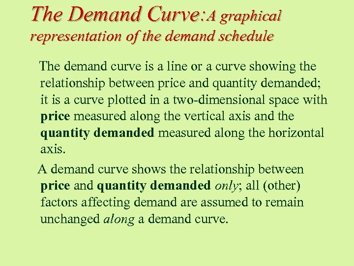 The Demand Curve: A graphical representation of the demand schedule The demand curve is