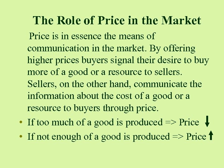 The Role of Price in the Market Price is in essence the means of