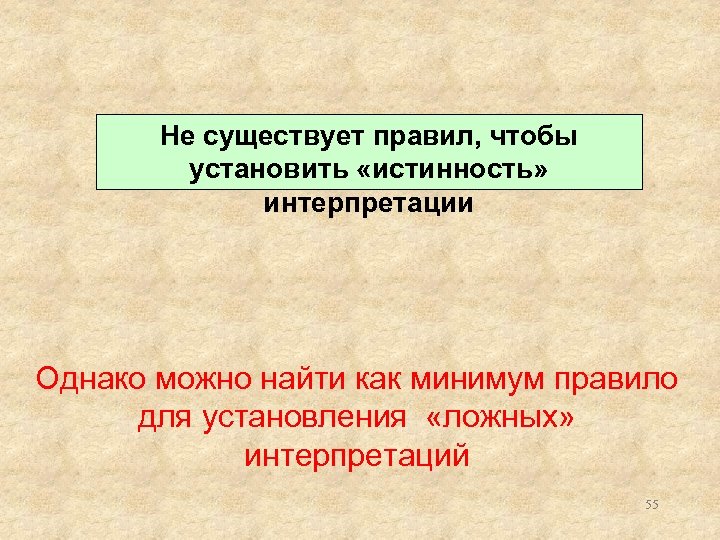 Не существует правил, чтобы установить «истинность» интерпретации Однако можно найти как минимум правило для