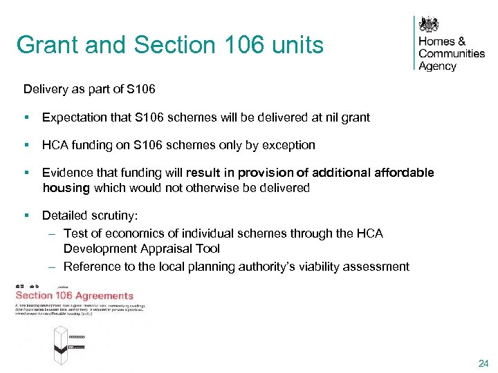 Grant and Section 106 units Delivery as part of S 106 § Expectation that