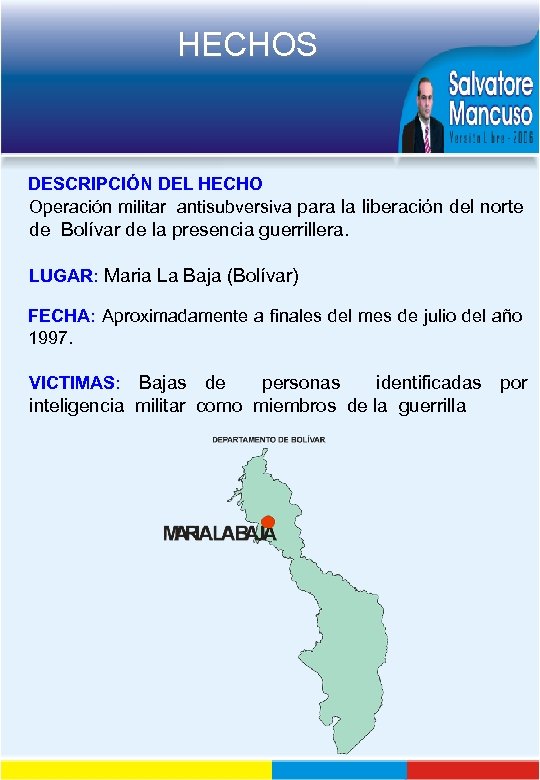 HECHOS DESCRIPCIÓN DEL HECHO Operación militar antisubversiva para la liberación del norte de Bolívar