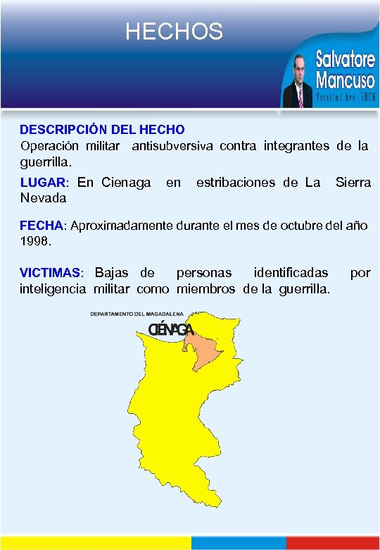 HECHOS DESCRIPCIÓN DEL HECHO Operación militar antisubversiva contra integrantes de la guerrilla. LUGAR: En