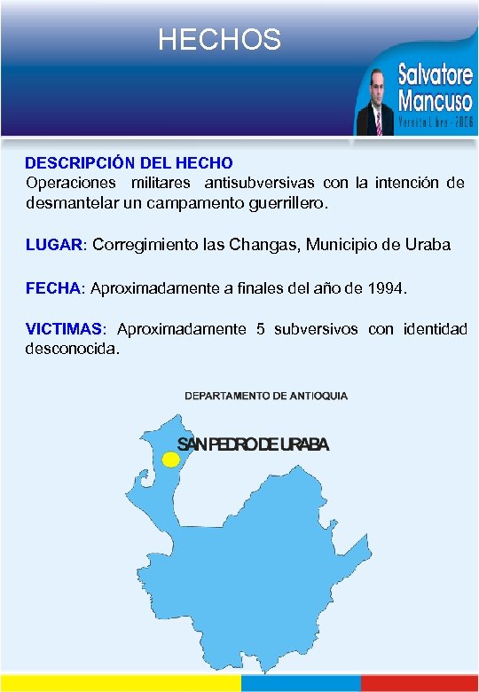 HECHOS DESCRIPCIÓN DEL HECHO Operaciones militares antisubversivas con la intención de desmantelar un campamento