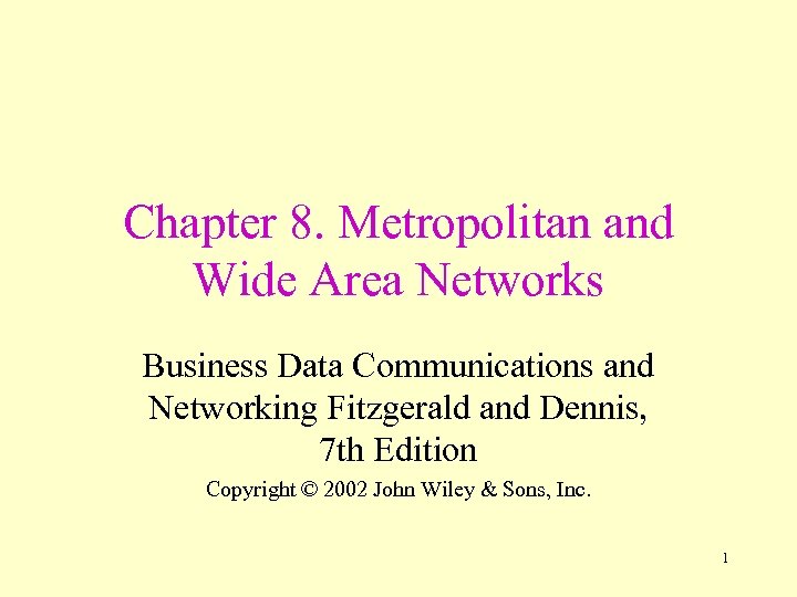 Chapter 8. Metropolitan and Wide Area Networks Business Data Communications and Networking Fitzgerald and