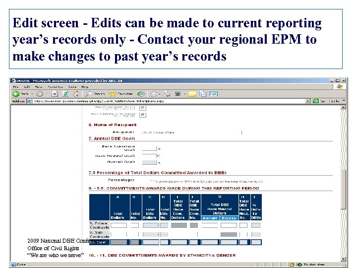 Edit screen - Edits can be made to current reporting year’s records only -