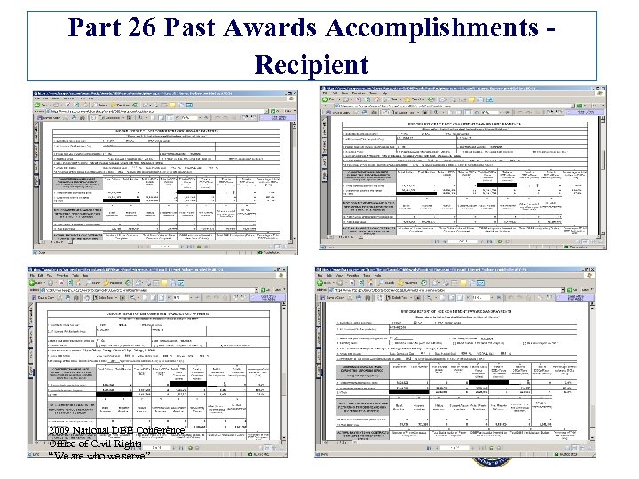 Part 26 Past Awards Accomplishments - Recipient 2009 National DBE Conference Office of Civil