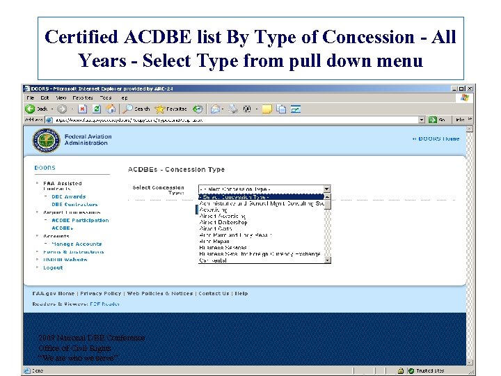 Certified ACDBE list By Type of Concession - All Years - Select Type from